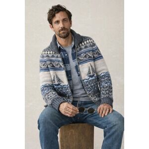 Faherty Sailboat Cowichan Hand Knit Sweater Cardigan Size XS Wool Alpaca